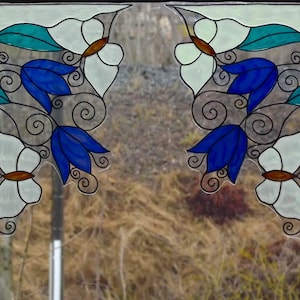 wicoart sticker window cling stained glass effect lot of 2 corners flowers and butterfly