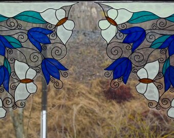 wicoart sticker window cling stained glass effect lot of 2 corners flowers and butterfly
