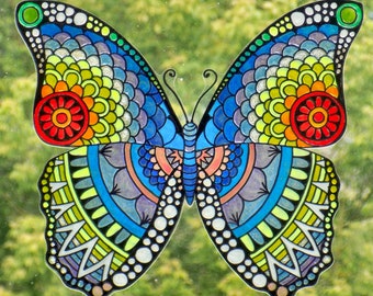 wicoart sticker window cling stained glass papillon pop art