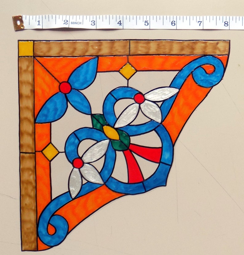 WICOART WINDOW DECAL STICKER CLING FAUX STAINED GLASS CORNER