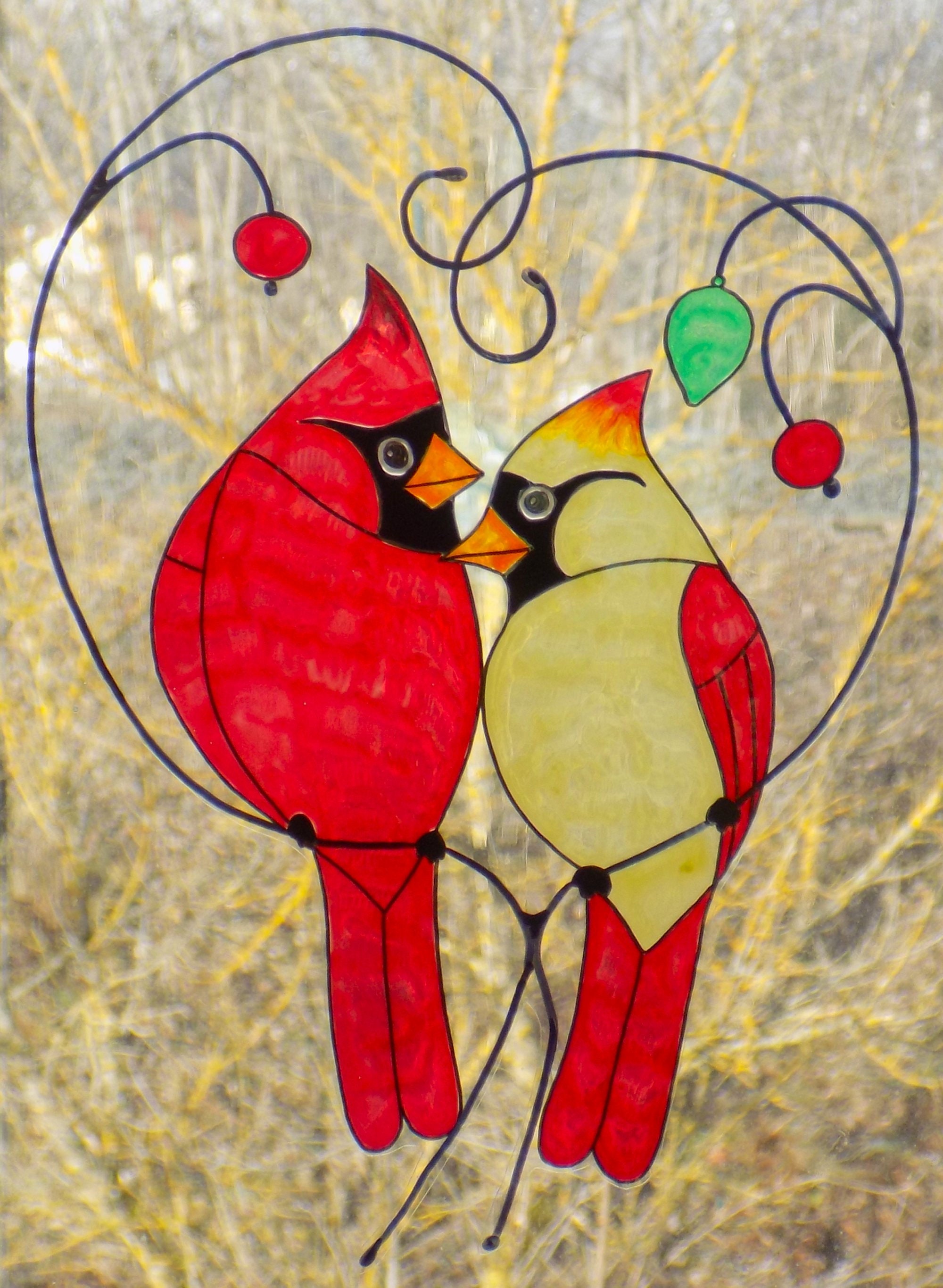 Wicoart Sticker Window Cling Stained Glass Art St Valentin Cardinaux Inséparables