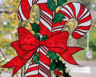 wicoart sticker window cling stained glass effect Christmas sugar canes