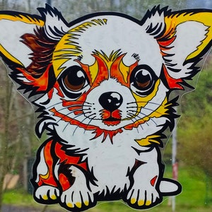 wicoart sticker window color cling vitrail stained glass decal handpainted chihuahua 2