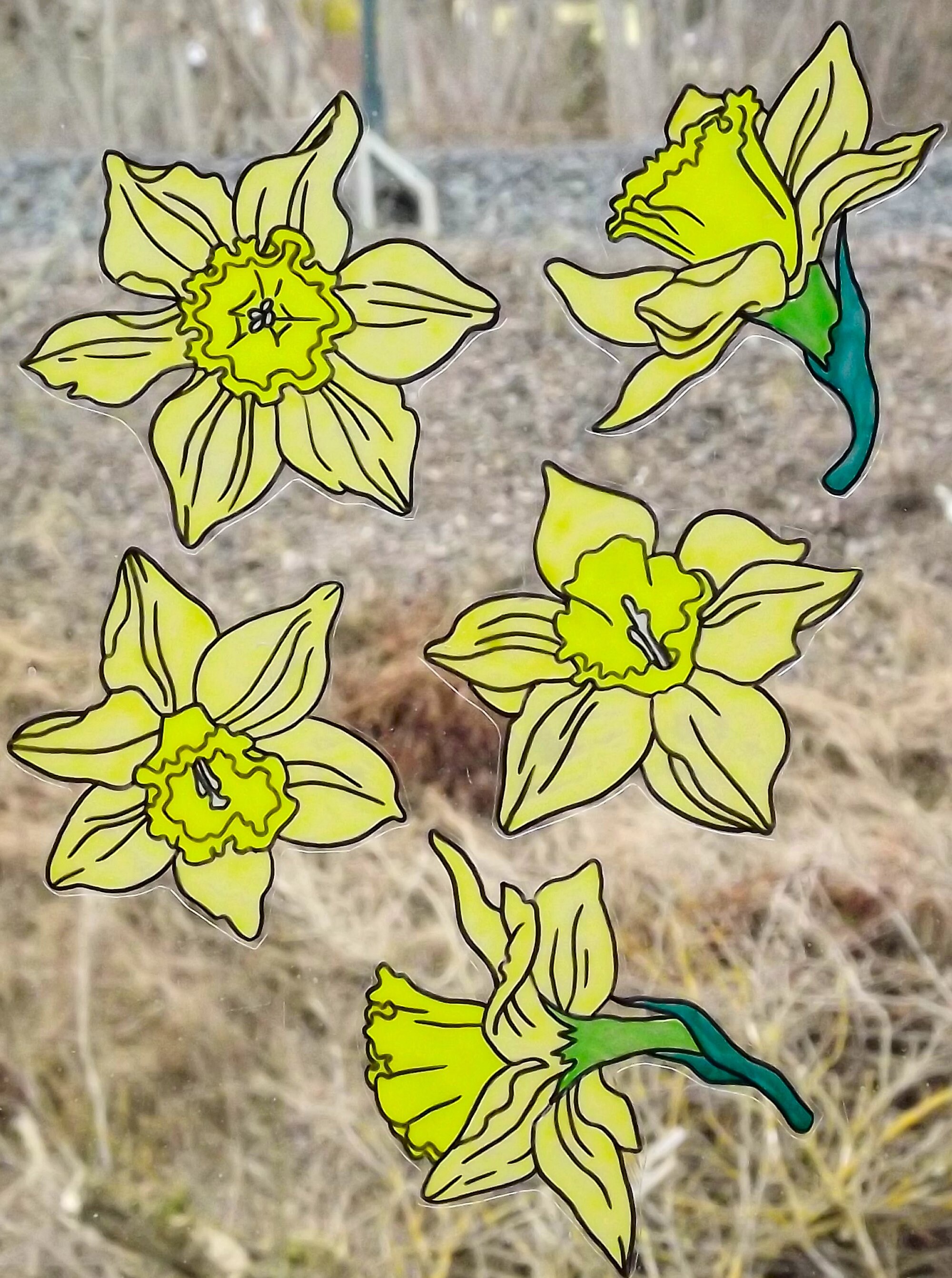 Wicoart Sticker Window Color Cling Stained Glass Art Set de 5 Jonquilles