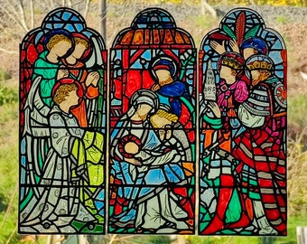 wicoart sticker window color cling stained glass vitrail handpainted set of 3 pieces nativity cattedral style