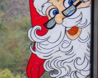 wicoart sticker window cling stained glass suncatcher peeking santa christmas