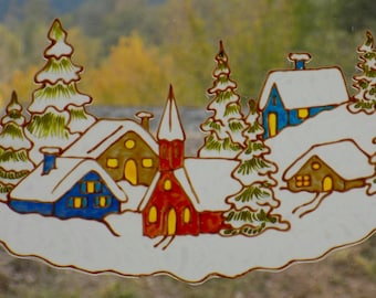 wicoart sticker window color cling stained glass vitrail art Christmas winter snow village 2