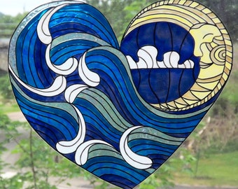 wicoart sticker window color cling vitrail stained glass decal handpainted heart of the ocean suncatcher