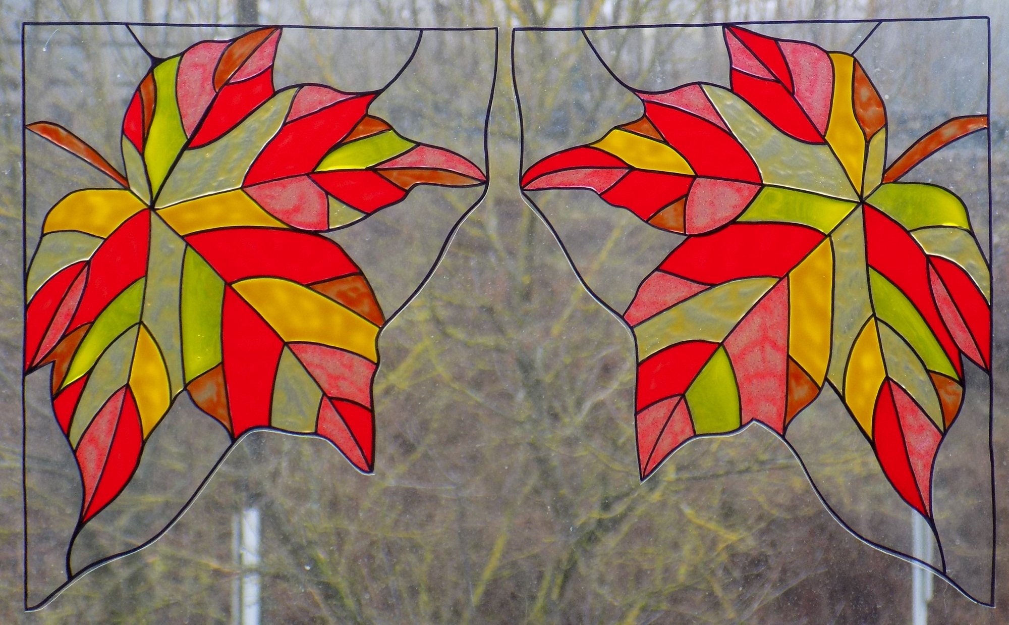 Wicoart Sticker Window Cling Stained Glass Art Lot de 2 Angles Feuilles