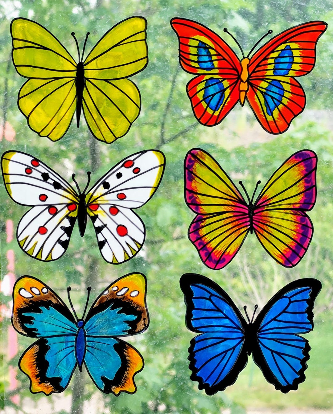 Handmade Set of 6 Butterflies Window Cling Stained Glass Effect Decal ...