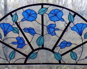 Hand-Painted Morning Glory Window Cling Faux Stained Glass Decal (40x21 cm)