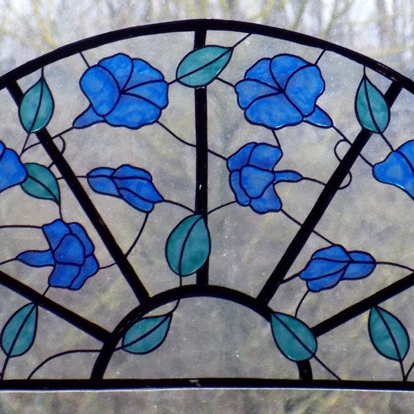 Hand-Painted Morning Glory Window Cling Faux Stained Glass Decal (40x21 cm)