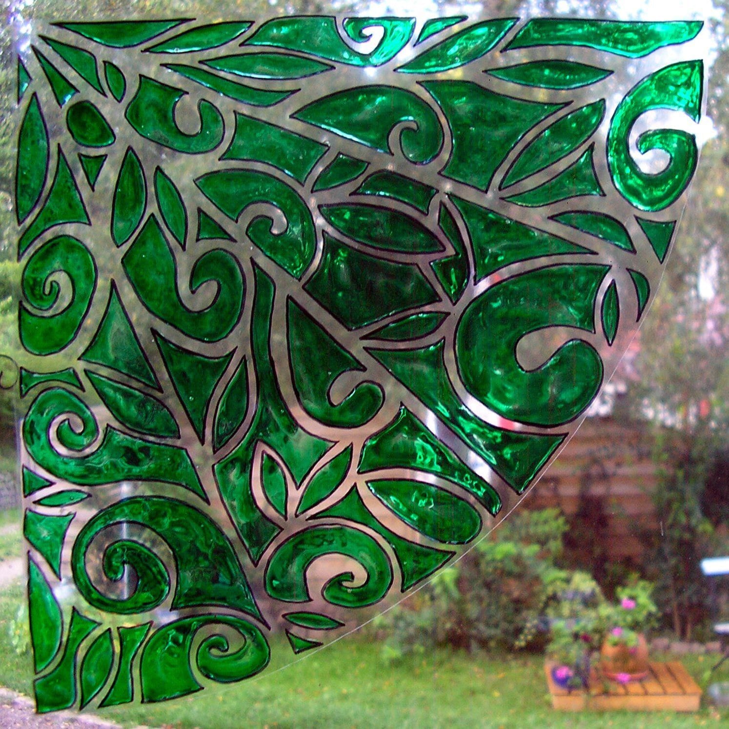 Wicoart Sticker Window Cling Stained Glass Vitrail Angle de Fenêtre Vert Pop Art