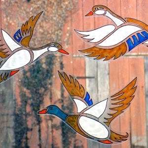 wicoart sticker window cling stained glass vitrail art lot 3 wild duck silhouette