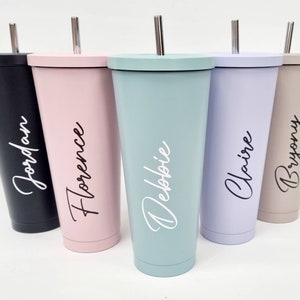 Pastel tall 600ml insulated personalised tumbler with lid and straw metal