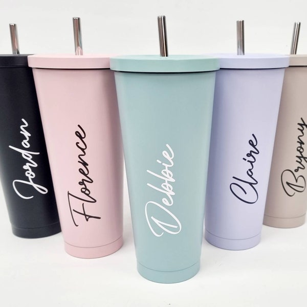 Pastel tall 600ml insulated personalised tumbler with lid and straw metal