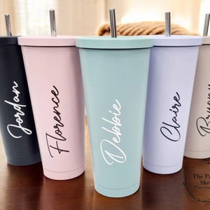 Pastel tall 600ml insulated personalised tumbler with lid and straw metal