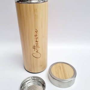 Engraved personalised bamboo wooden thermal drink flask