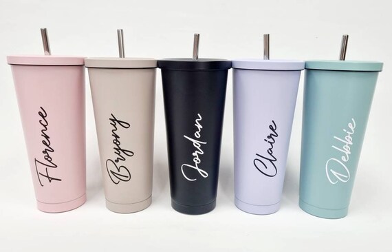 Personalised Double Walled Stainless Steel Tumbler With Straw and Lid,  Metal Cold Cup With Straw, Custom Thermal Cup With Straw 