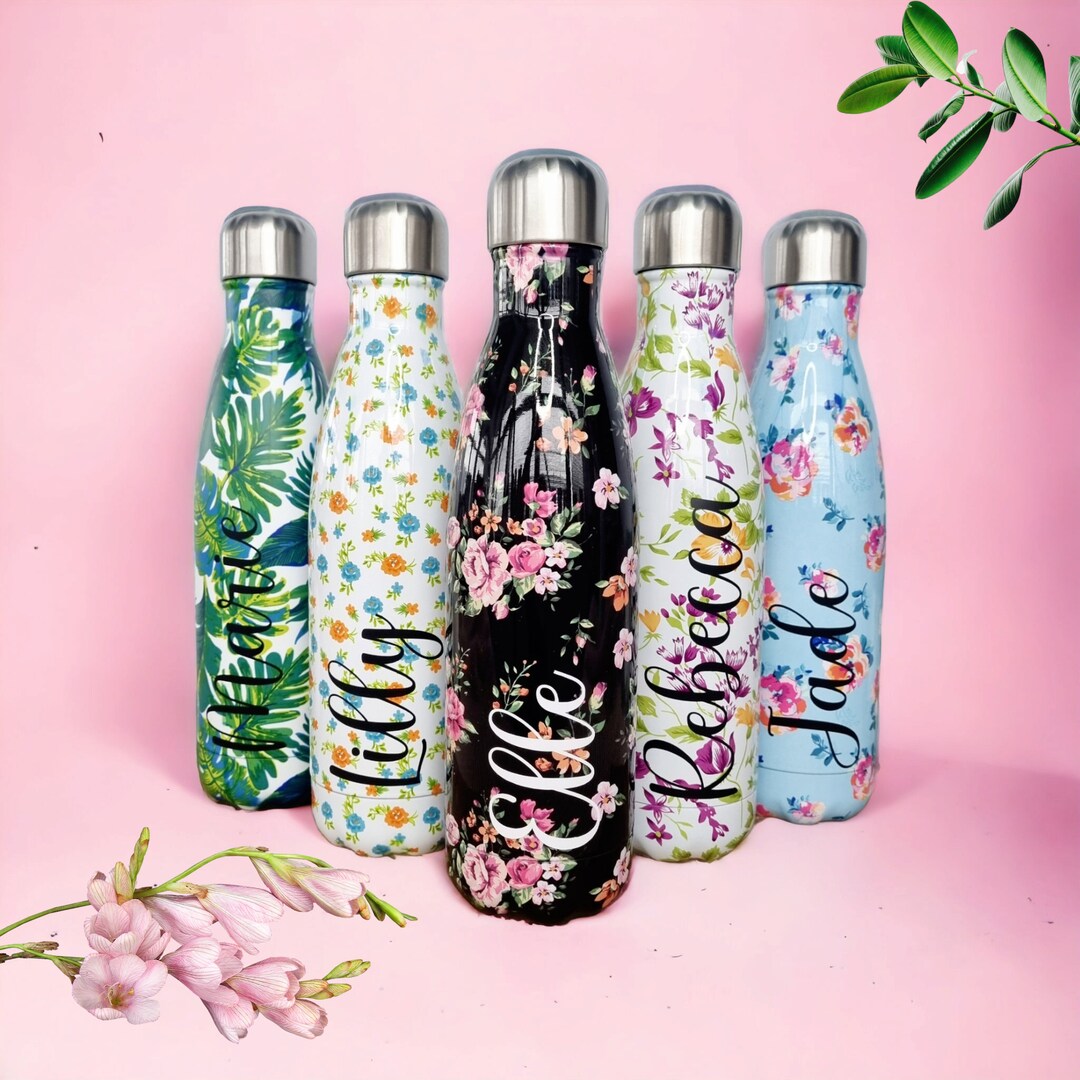 Floral Thermal Personalised Name Bottles Etsy UK