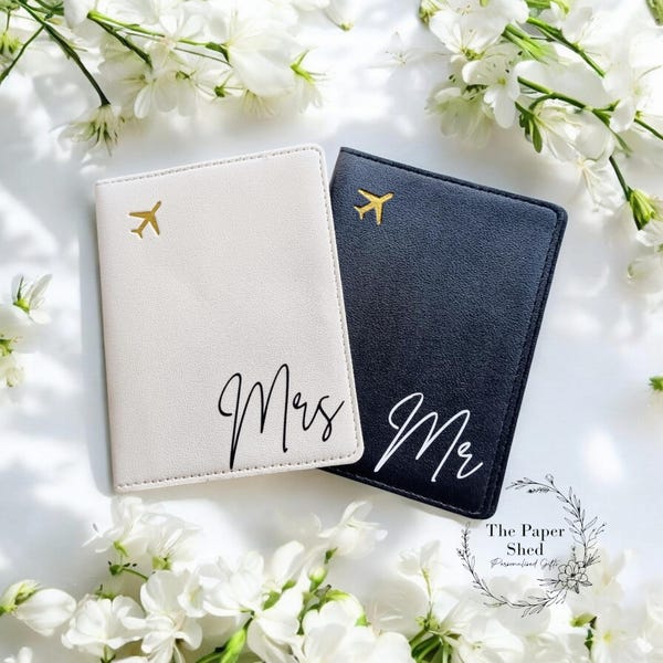 Wedding Couples Matching Passport Covers Honeymoon Mr & Mrs