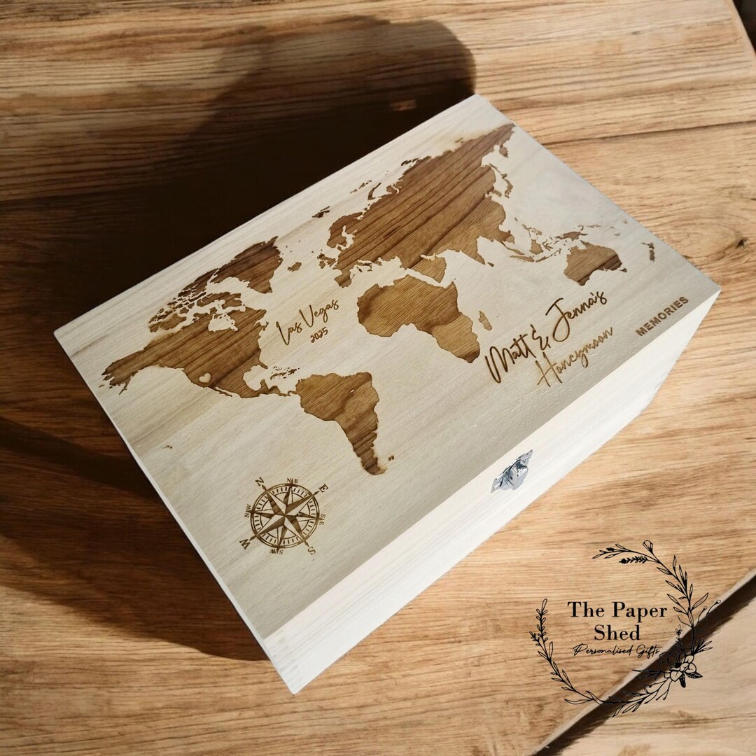 Couples Adventure Map Keepsake Memory Box Honeymoon - Etsy UK