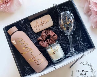 Birthday Gift Set: Personalised Thermal Bottle, Wine Glass & Candle