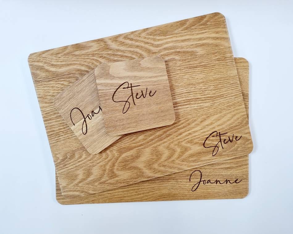 Engraved Personalised Wooden Placemats and Drinks Coaster Sets Etsy