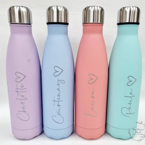 Personalised name thermal water bottle engraved with heart