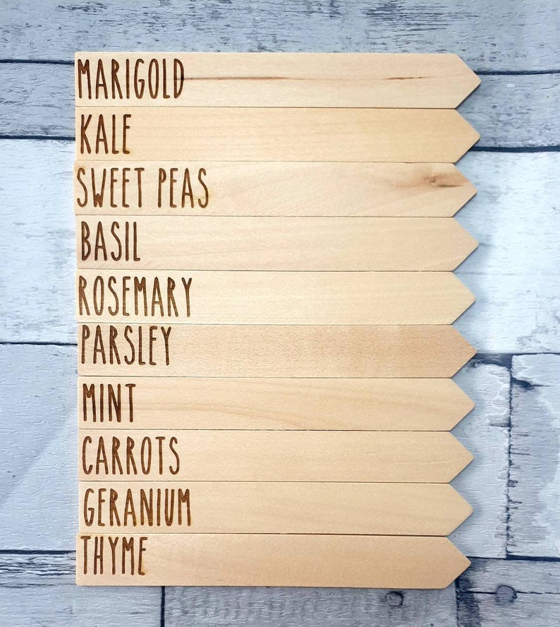 Plant Name Stake Tags Wooden Engraved for Herbs Flowers Etsy