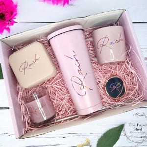 Personalised - Gift Set - Birthday Present - For Her- Hamper - Purple - Pink - Green - Gold - Beige - Black - Silver - Mug - Candle -  Bride