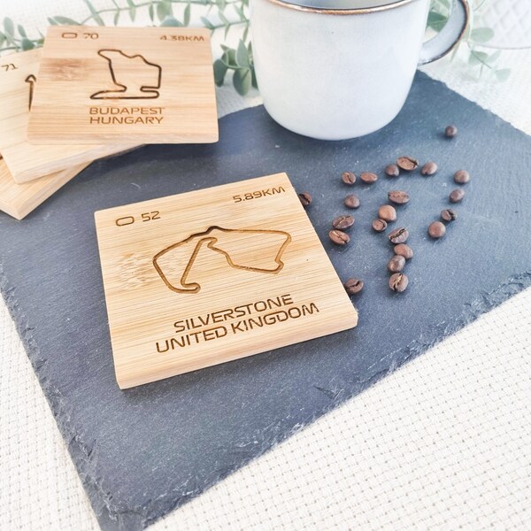 F1 Inspired Track Engraved Drinks Coasters - Pick your own Racing Track