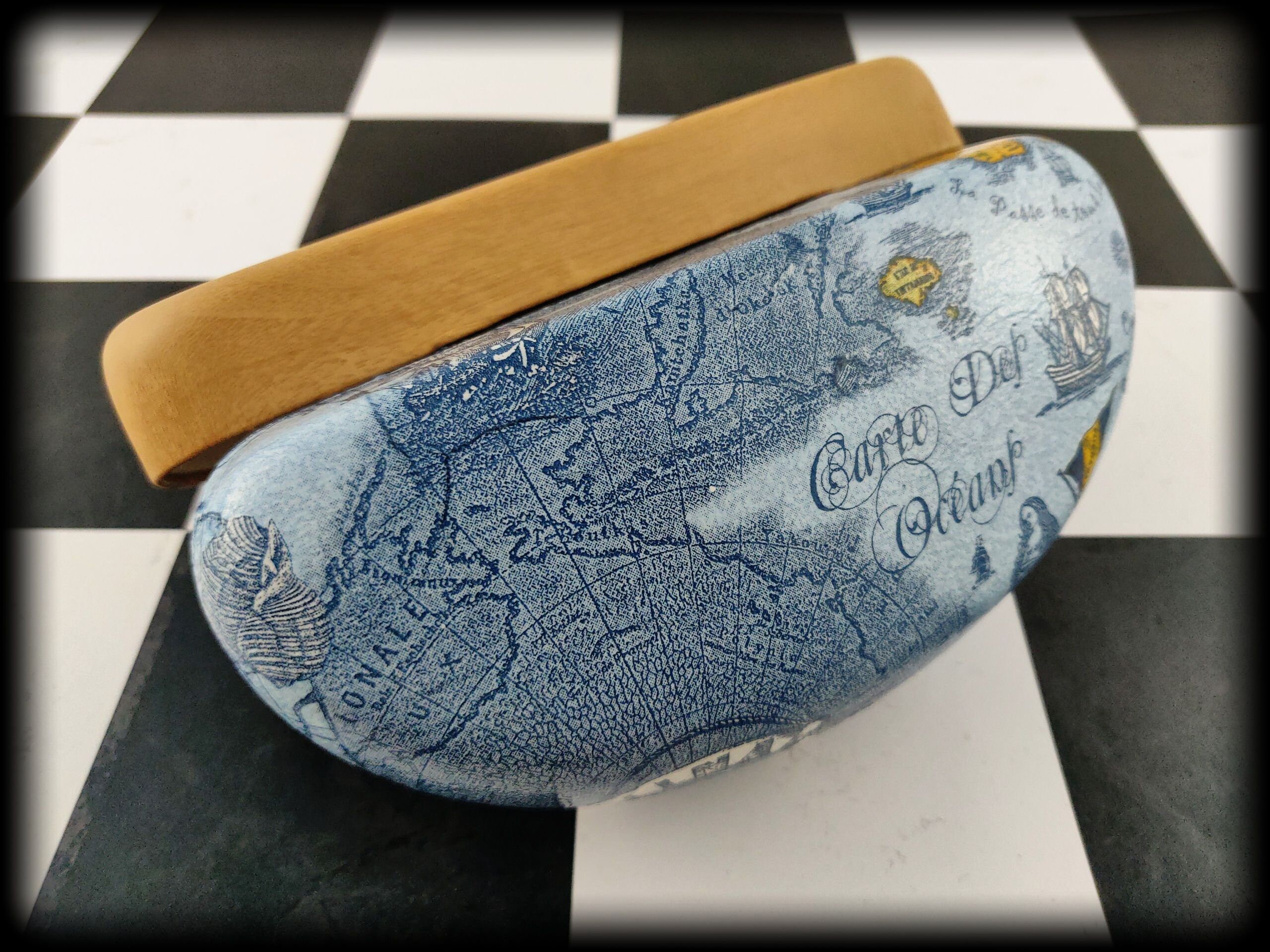 World Map Sunglasses Case Hard Blue Print Eyeglass Case Hard Etsy