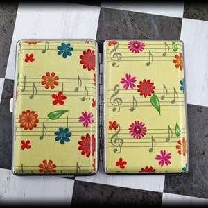 Zigarettenhülle 100er Jahre Notenblatt Kunst Blumen, Slim Zigarettenhülle Decoupage Technik, Visitenkartenhalter