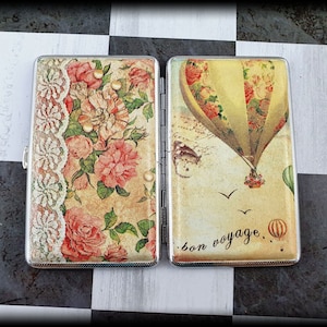 Vintage flor mujeres caso de cigarrillos con globo y flores Etno caso de tarjeta de visita