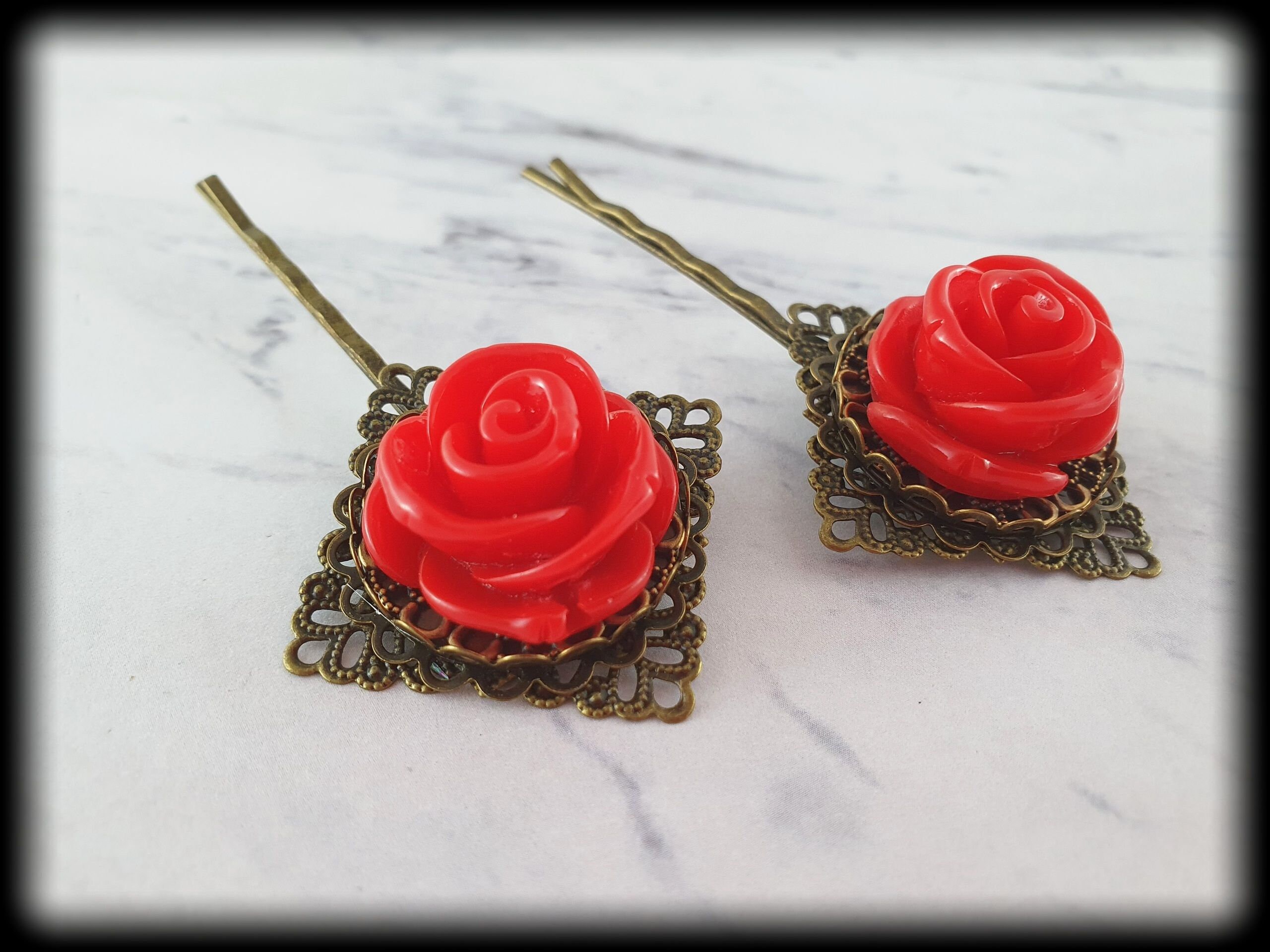 Set of Two Flower Bobby Pins - Rose Quartz