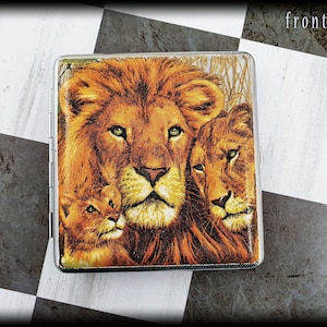 Herren Zigarettenhülle Tigers Tabaktasche, Metall Zigarettenhülle TigerFamilie Visitenkartenbox oder Id Case