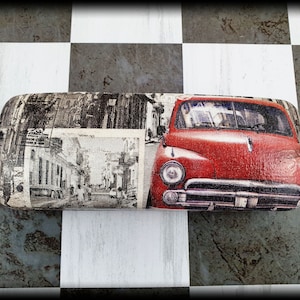 Retro Car Eyeglass case hard, Men&#39;s hard GLASSES CASE hard Decoupage Reading glasses holder, Ocular case, Birthday gift, Gift for men