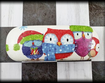 Owl Glasses case Teenage gift Three Owls, Eyeglass case hard, Hard glasses case hard, Decoupage technique Reading Glasses case for daughter