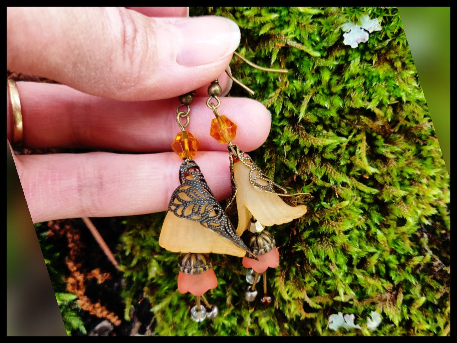 Orange Flower Earrings Boho summer earrings Fushia Pink