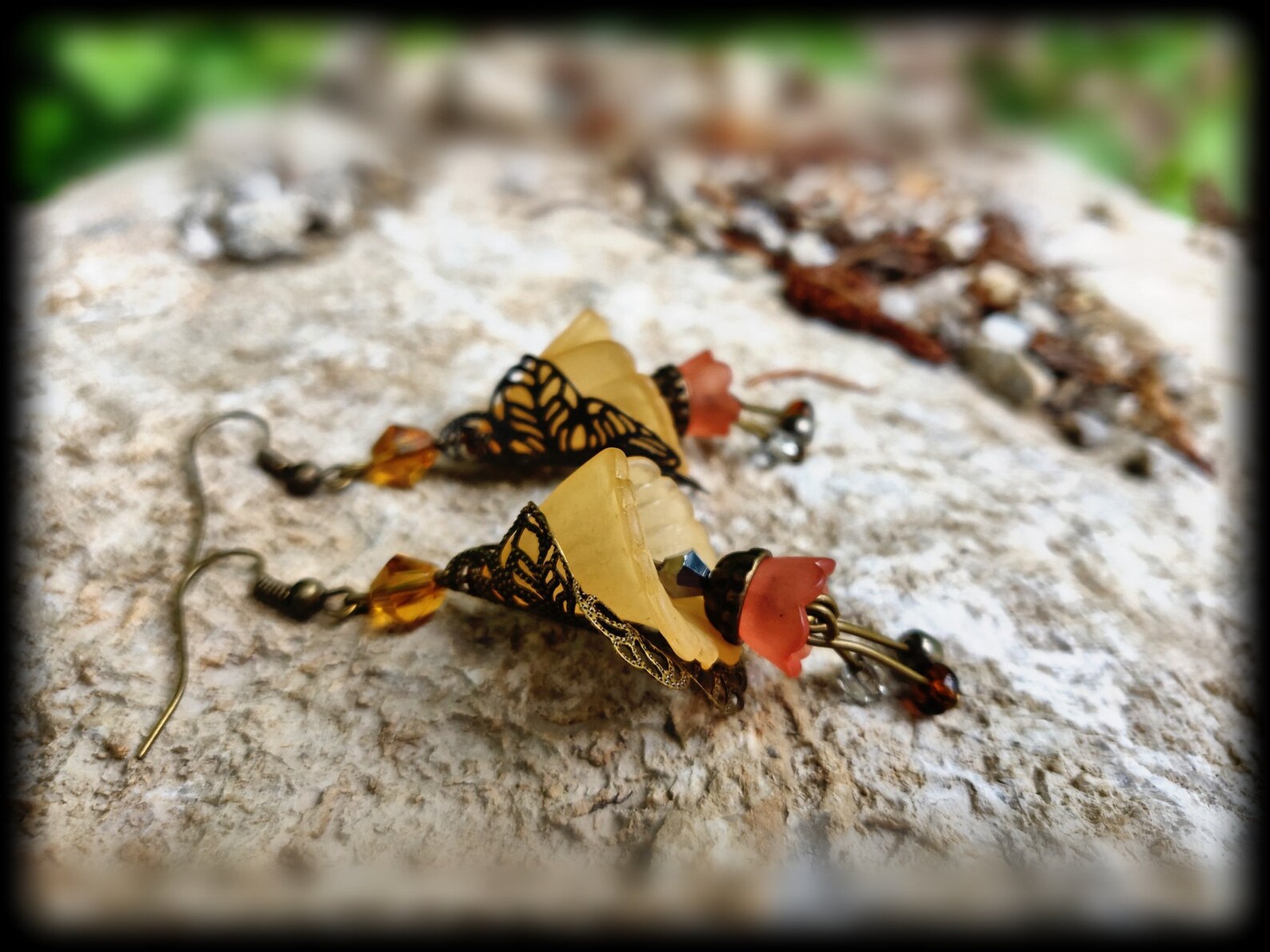 Orange Flower Earrings Boho summer earrings Fushia Pink