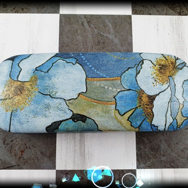 Blue Flower Brillenetffer hart, Brillenetffer hard Reading Glasses Case, Decoupage Art Spectacle Case, Natur liebhaber Hülle für Brillen