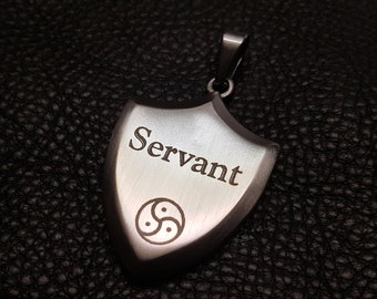 Exclusive BDSM Slave Servant Pendant Stainless Steel Crest Shield Necklace Gift Triskel Engraving Bondage Accessory Man Women