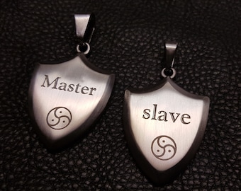 Exclusive BDSM Pendant Stainless Steel Master and Slave Necklace Gift Couples Triskel Engraving Triskelion Accessory Gents submissive