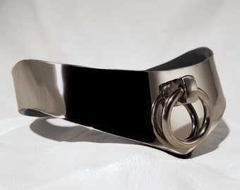 Collar BDSM de acero inoxidable de alto brillo con cerradura
