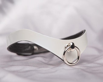 Collar necklace lockable BDSM Story of O Neck Corset Choker Stainless Steel high-gloss lacquer paint leather lining Ring of O Metall Geyer