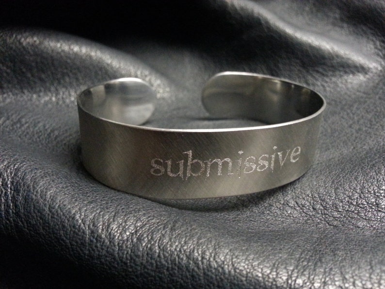 Bangle stainless steel bracelet jewelry cuff BDSM Statement submissive engraved circlet