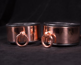 Handcuffs Wristcuffs stainless steel copper-plated coppered custom handmade story of O bondage bdsm fetish slave sub hand cuffs