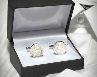 Cufflinks Stainless Steel BDSM Triskele Symbol in high quality Case for Men Men's Accessory bdsm-emblem