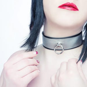 BDSMcollar Collar Stainless Steel BDSM Story of O Neck Corset Choker leather lining lockable jewelry Ring of O slave Metall Geyer seidig / silky